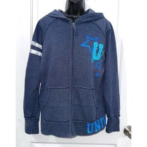 Vanity Vintage Y2K Blue University Full Zip Hooded Sweatshirt